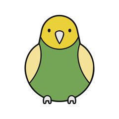 Flat Vector Illustration of Parakeet with Bright Green Body and Clean Lines