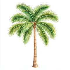 tropical palm tree with lush green fronds and textured trunk, perfect for summer vibes and beach themes. This captures essence of paradise and relaxation