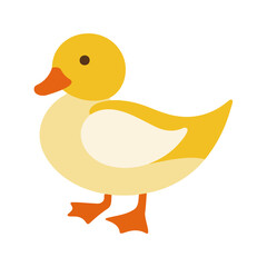 Flat vector illustration of a stylized duck with yellow body, orange beak, and small feet, minimalistic design, cartoonish style, plain white background