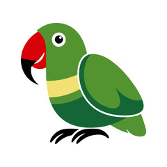 Flat Vector Illustration of African Parrot with Green Body and Red Beak