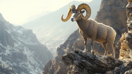 Naklejka premium Majestic Mountain Ram Stands Proudly On A Rocky Outcrop