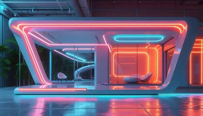 Obraz premium Futuristic Neon Lounge Interior Design