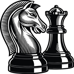 The chess knight, vector silhouette, white background,