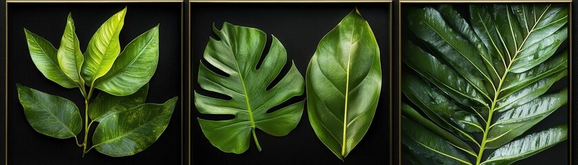 Tropical frond silhouettes, elegantly framed in black and green tones