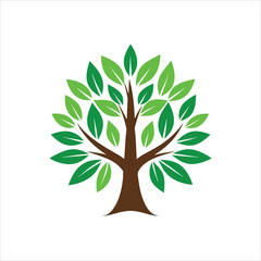 Nature-Inspired Tree Logo with Green Leaf Vector Illustration