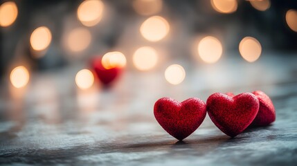 Fototapeta premium Sparkling Red Hearts Romantic Valentine Background