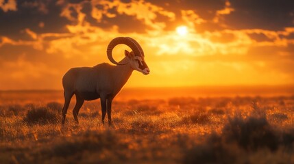 Obraz premium Majestic Scimitar Horned Oryx at Sunset in Savanna