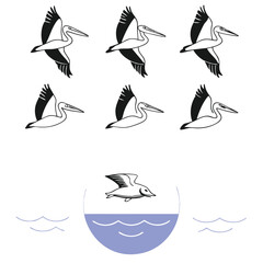 Naklejka premium Vector style illustration featuring a group of pelicans in silhouette