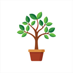 Plant Tree in a Pot Vector Green Leaves and Agriculture Concept