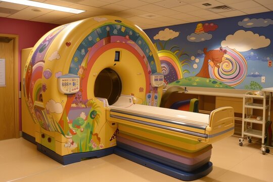 Pediatric MRI Scanner with Colorful Decorations for Child-Friendly Medical Environments