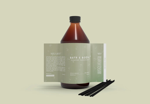 3d Ambar Glass Diffuser Bottle with Sticks Mockup