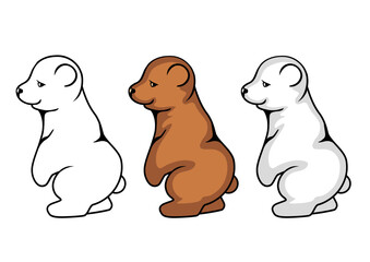 Three walking baby bear isolated on white