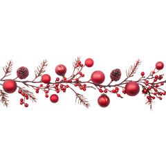Festive Red Christmas Garland with Berries, Pine Cones, and Ornaments on Branches - Holiday Decoration