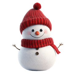 Cheerful Snowman with Red Hat and Scarf, Winter Holiday Decoration
