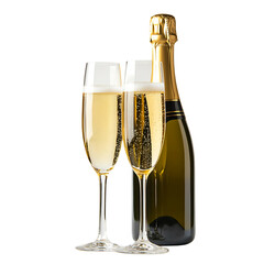 Elegant Champagne Celebration: Two Flutes and a Bottle of Sparkling Wine