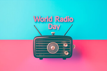 Vintage radio on pastel background