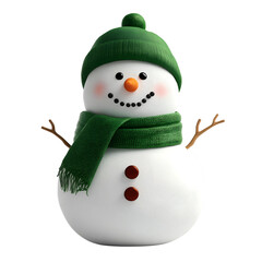 Cheerful Snowman with Green Hat and Scarf in Snowy Landscape - Festive Winter Holiday Decoration for Christmas
