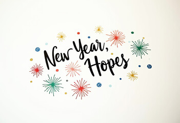 New Year Hopes Inspirational Quote with Festive Fireworks Decoration on White Background Happy New Year Greeting Card Festive Banner Winter Holiday Celebration Positive Vibes New Beginnings Fresh