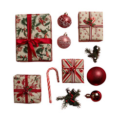Festive Christmas Gifts and Decorations with Red and White Theme - Perfect for Holiday Celebration and Decoration