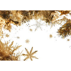 Golden Christmas Background with Glittering Snowflakes and Pine Branches - Festive Holiday Design
