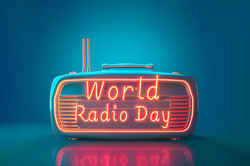 Text World Radio Day on dark background