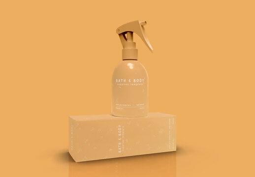 3d Home Spray Air Freshener with Box Mockup