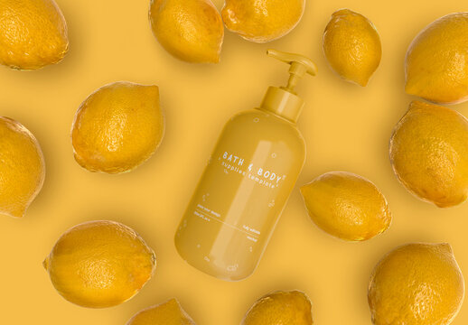 3d Lemon Dispenser Pump Bottle Mockup