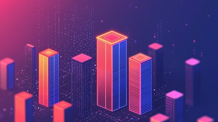 Naklejka premium digital skyscrapers and urban technology with architecture visualization and connectivity for progress and performance.