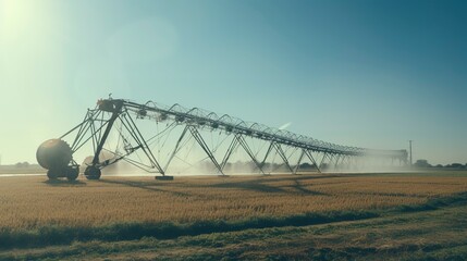 Obraz premium A photo of a farm irrigation pivot in motion.