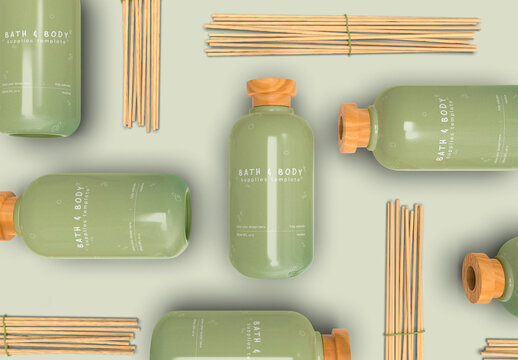 3d Set Aroma Diffuser with Wooden Sticks Mockup