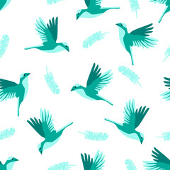Flying birds on a white background seamless pattern. The topic is nature conservation. Ideal for women's and men's clothing, children's clothing, home decor. Vector illustration