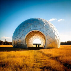 Obraz premium Round metal ball structure in a vast field 