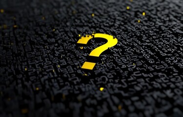  Black background with a yellow question mark pattern