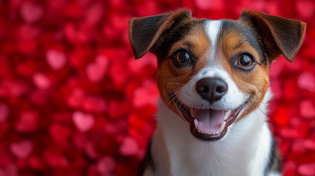 Adorable cachorro rodeado de corazones, tierno y gracioso.