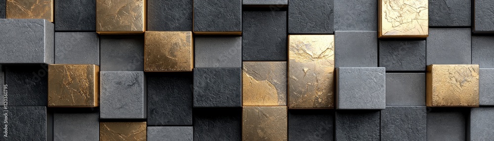 Poster Abstract block patterns, combining monochrome and metallic textures