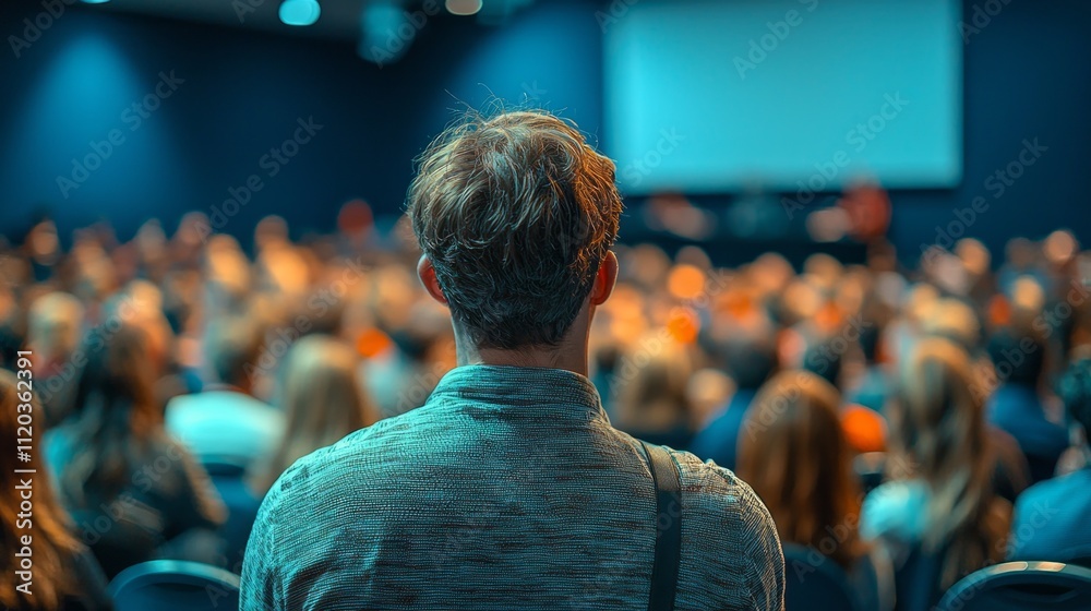 Poster attendees gather in a well-lit conference hall to discuss event development strategies, sharing insi