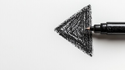 A striking black arrow is meticulously illustrated on a clean white surface, showcasing the contrast between dark and light. The bold lines convey directionality and creativity