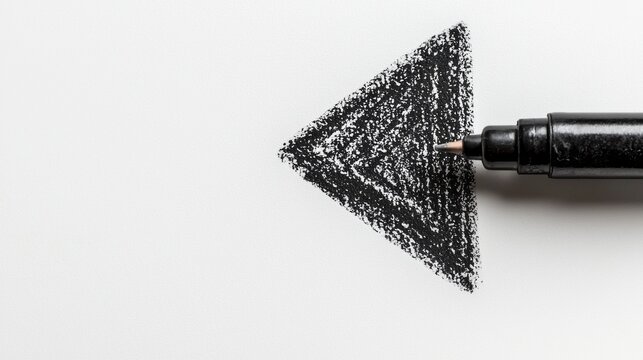 A striking black arrow is meticulously illustrated on a clean white surface, showcasing the contrast between dark and light. The bold lines convey directionality and creativity