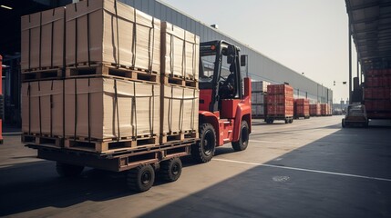 A photo of a forklift loading crates onto a truck.