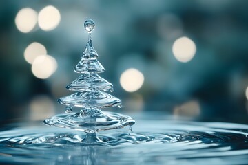 Clear water forms a delicate Christmas tree shape in a shimmering pool