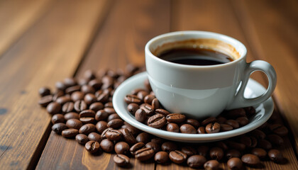Obraz premium Aromatic Coffee Cup on Wooden Table