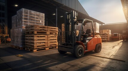 A photo of a forklift loading crates onto a truck.