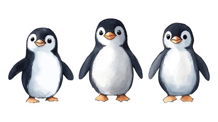 Vector penguins set. Collection of adults penguins with cute baby penguins. Watercolor hand drawn illustration isolated on white background illustration.