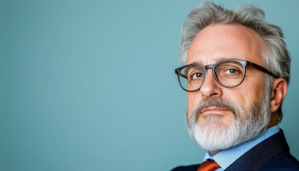 A mature man with a beard and glasses shows a thoughtful expression while posing