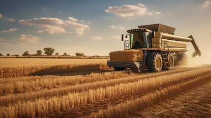 Fototapeta premium A photo of a grain cart loading harvested crops.