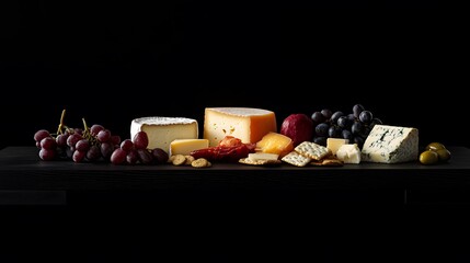 Gourmet Cheese Board with Grapes and Olives