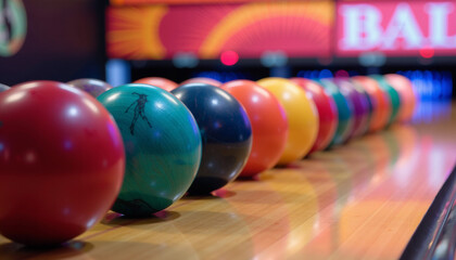 Colorful Bowling Balls on a Wooden Lane