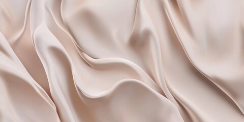 Obraz premium Abstract flowing silk fabric texture, beautiful draped shimmering satin background in light beige quiet luxury concept