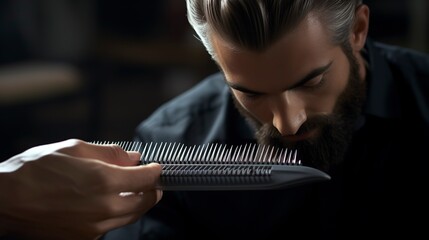 Fototapeta premium A photo of a hairstylist using a comb