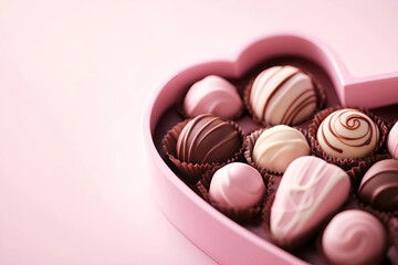 caja de bombones para san valentín en fondo rosa